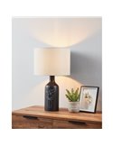 Candeeiro de mesa VINOZA preto com base cerâmica e abajur têxtil branco, E27