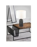 Lampe de table noire VINOZA avec base en céramique et abat-jour en textile blanc, E27