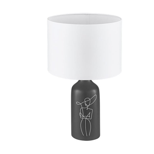 Lampe de table noire VINOZA avec base en céramique et abat-jour en textile blanc, E27