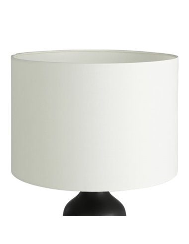 Lampe de table noire VINOZA avec base en céramique et abat-jour en textile blanc, E27