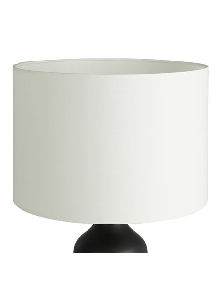 Lampe de table noire VINOZA avec base en céramique et abat-jour en textile blanc, E27
