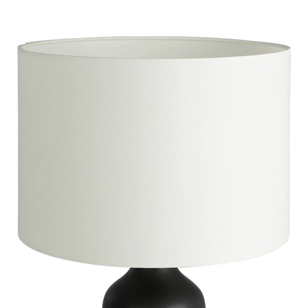Lampe de table noire VINOZA avec base en céramique et abat-jour en textile blanc, E27