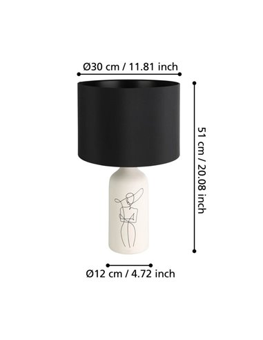 Lampe de table blanche VINOZA avec base en céramique et abat-jour en textile noir, E27