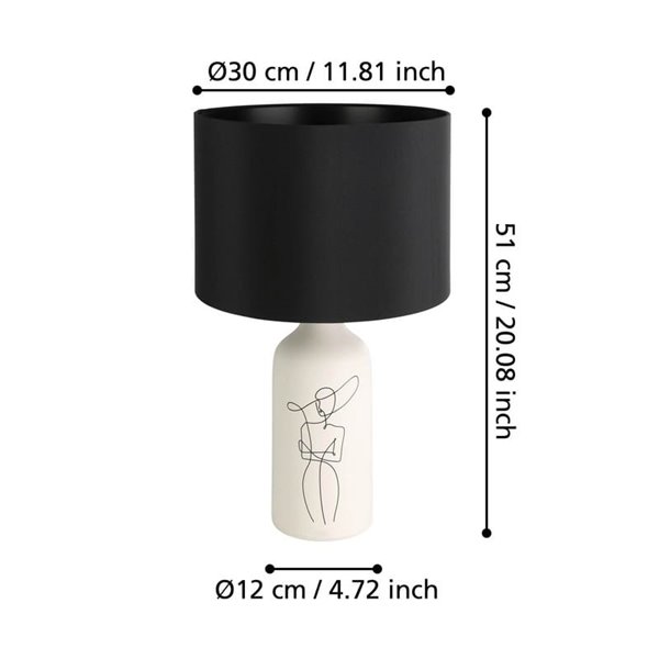 Candeeiro de mesa branco VINOZA com base cerâmica e abajur têxtil preto, E27