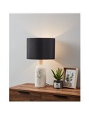 Lampe de table blanche VINOZA avec base en céramique et abat-jour en textile noir, E27