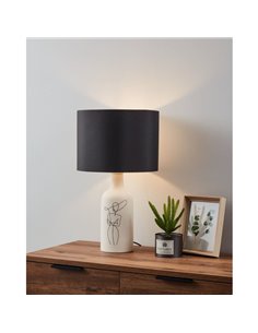 Lampe de table blanche VINOZA avec base en céramique et abat-jour en textile noir, E27 2