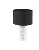Candeeiro de mesa branco VINOZA com base cerâmica e abajur têxtil preto, E27