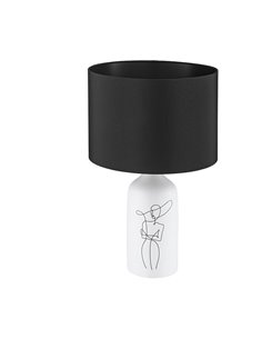 Candeeiro de mesa branco VINOZA com base cerâmica e abajur têxtil preto, E27