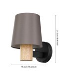 Aplique de Pared EDALE de Metal Negro y Madera de Roble con Pantalla Textil Capuchino, E27