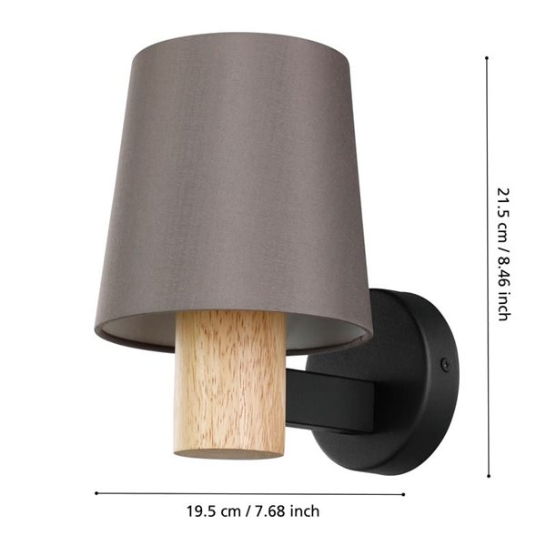 Aplique de Pared EDALE de Metal Negro y Madera de Roble con Pantalla Textil Capuchino, E27