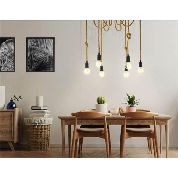 Lampe à suspension RAMPSIDE Spider avec 6 supports de lampe suspendus en corde de chanvre, 6XE27