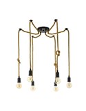 Lampe à suspension RAMPSIDE Spider avec 6 supports de lampe suspendus en corde de chanvre, 6XE27