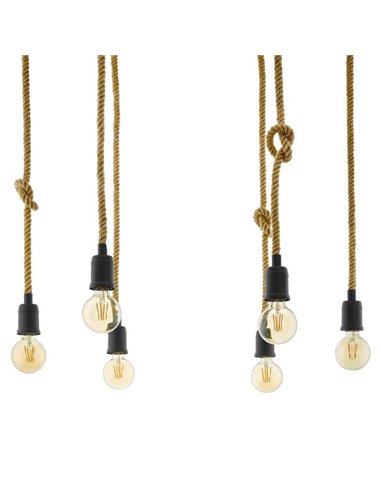 Lâmpada pendente RAMPSIDE Spider com 6 suportes de lâmpada suspensos em corda de cânhamo, 6XE27