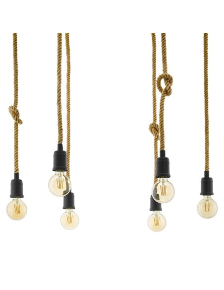 Lampe à suspension RAMPSIDE Spider avec 6 supports de lampe suspendus en corde de chanvre, 6XE27