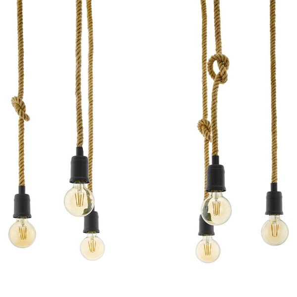 Lampe à suspension RAMPSIDE Spider avec 6 supports de lampe suspendus en corde de chanvre, 6XE27