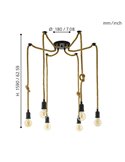 Lampe à suspension RAMPSIDE Spider avec 6 supports de lampe suspendus en corde de chanvre, 6XE27