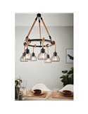 Lampe à suspension RAMPSIDE avec 6 abat-jour en fil noir et corde de chanvre, 6XE27