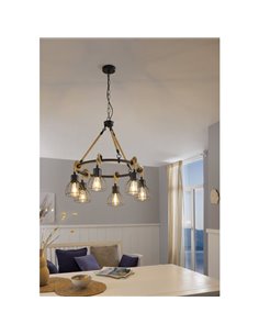 Lampe à suspension RAMPSIDE avec 6 abat-jour en fil noir et corde de chanvre, 6XE27 2