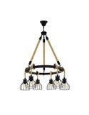 Candeeiro suspenso RAMPSIDE com 6 abajures de fio preto e corda de cânhamo, 6XE27