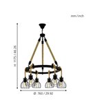 Lámpara Colgante RAMPSIDE con 6 Pantallas de Alambre Negro y Cuerda de Cáñamo, 6XE27