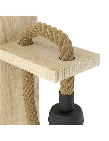 Applique murale RAMPSIDE avec corde de chanvre et douille en bois et métal, E27