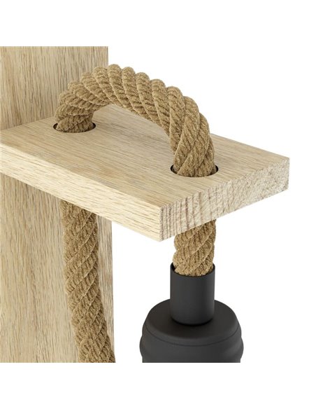 Applique murale RAMPSIDE avec corde de chanvre et douille en bois et métal, E27