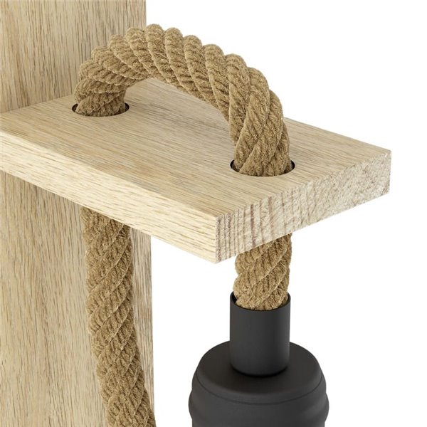 Applique murale RAMPSIDE avec corde de chanvre et douille en bois et métal, E27