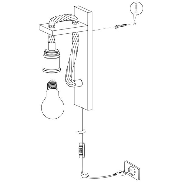 Aplique de Pared RAMPSIDE con Cuerda de Cáñamo y Portalámparas de Madera y Metal, E27