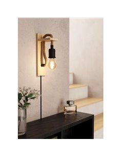 Applique murale RAMPSIDE avec corde de chanvre et douille en bois et métal, E27 2