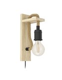 Aplique de Pared RAMPSIDE con Cuerda de Cáñamo y Portalámparas de Madera y Metal, E27