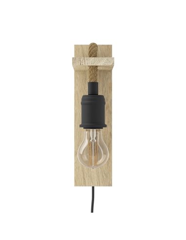Aplique de Pared RAMPSIDE con Cuerda de Cáñamo y Portalámparas de Madera y Metal, E27
