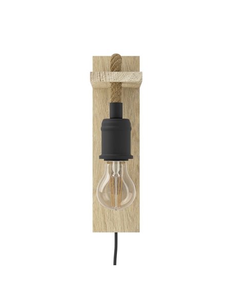 Aplique de Pared RAMPSIDE con Cuerda de Cáñamo y Portalámparas de Madera y Metal, E27