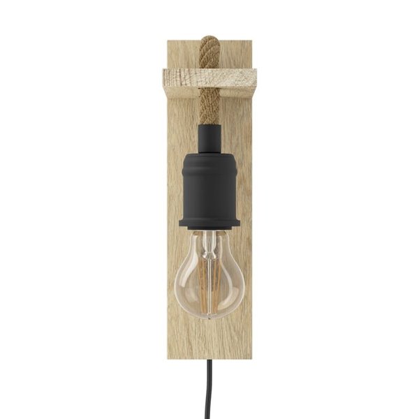 Aplique de Pared RAMPSIDE con Cuerda de Cáñamo y Portalámparas de Madera y Metal, E27