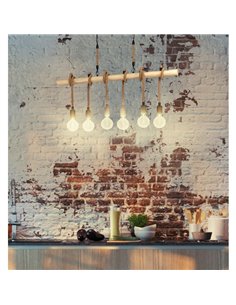 Lampe à suspension YOUNGSTOWN avec barre en bois, 6 supports de lampe suspendus en corde de chanvre, 6XE27 2