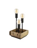 Candeeiro de mesa WOOTTON com caixa de madeira vintage e 3 suportes de metal preto, E27