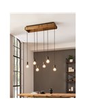 Candeeiro suspenso WOOTTON com caixa de madeira vintage e 6 suportes de metal preto, 6XE27
