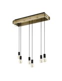 Lampe à suspension WOOTTON avec boîte en bois vintage et 6 supports de lampe en métal noir, 6XE27