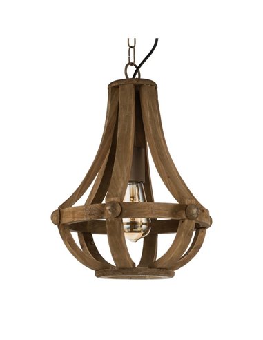 Lámpara Colgante Rústica KINROSS con Cuerpo de Madera Marrón, Ø31cm, E27