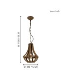 Lámpara Colgante Rústica KINROSS con Cuerpo de Madera Marrón, Ø31cm, E27