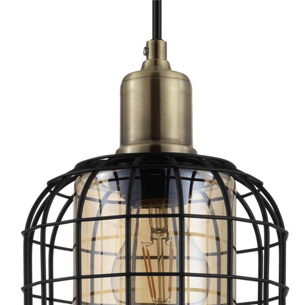 Lámpara Colgante base circular CHISLE de 3 Luces con Cestas de Alambre Negro y Vidrio Ámbar, 3XE27