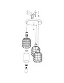Lámpara Colgante base circular CHISLE de 3 Luces con Cestas de Alambre Negro y Vidrio Ámbar, 3XE27