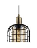 Lámpara Colgante lineal CHISLE de 4 Luces con Cestas de Alambre Negro y Vidrio Ámbar, E27