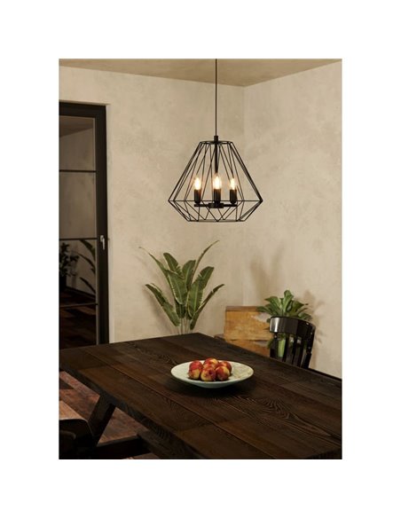 TARLE Suspension à 3 Lumières, Design Noir et Bases 3XE14