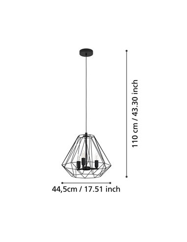 TARLE Suspension à 3 Lumières, Design Noir et Bases 3XE14