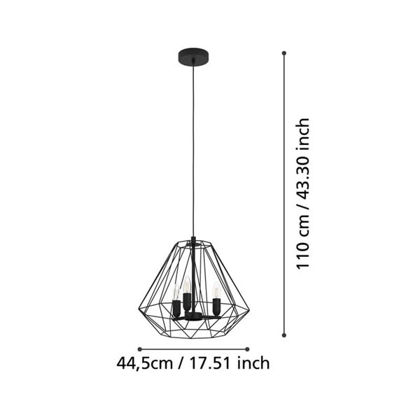Lámpara Colgante TARLE con 3 Luces, Diseño Negro y Casquillos 3XE14