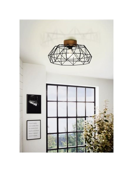 Plafón de Techo PADSTOW con 1 Luz en Negro y Madera, E27