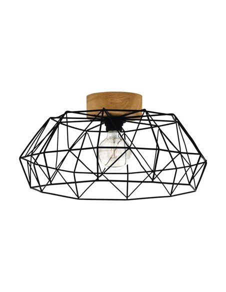 Plafón de Techo PADSTOW con 1 Luz en Negro y Madera, E27