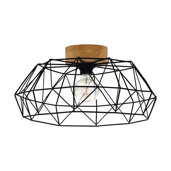 Plafón de Techo PADSTOW con 1 Luz en Negro y Madera, E27