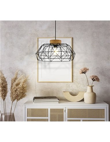 Lámpara Colgante PADSTOW con 1 Luz en Negro y Madera, E27
