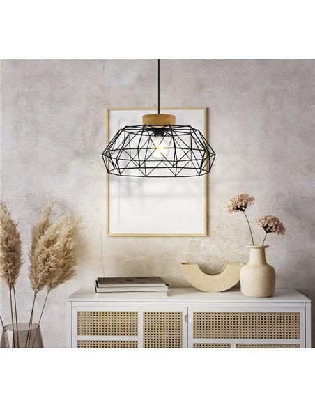 Lámpara Colgante PADSTOW con 1 Luz en Negro y Madera, E27